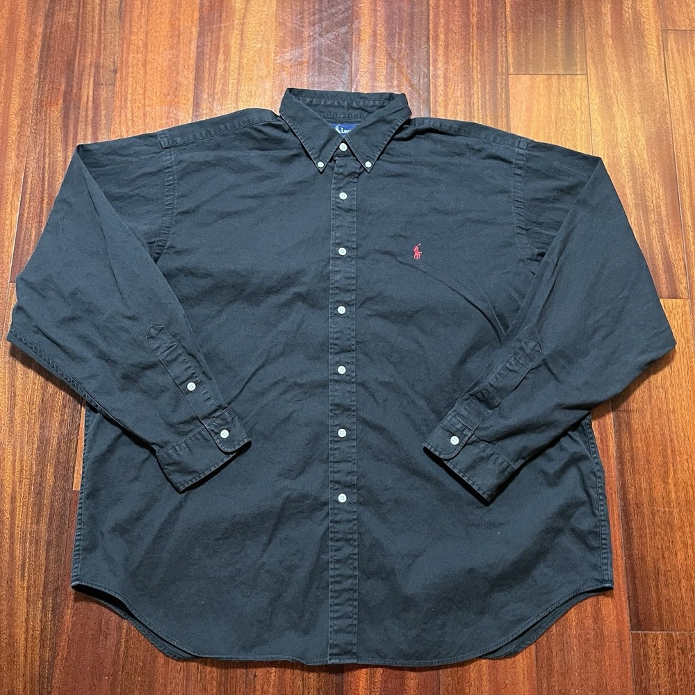 Vintage Ralph Lauren Shirt Mens XXL 2XL Solid Black Red Pony Blaire Y2K 90s